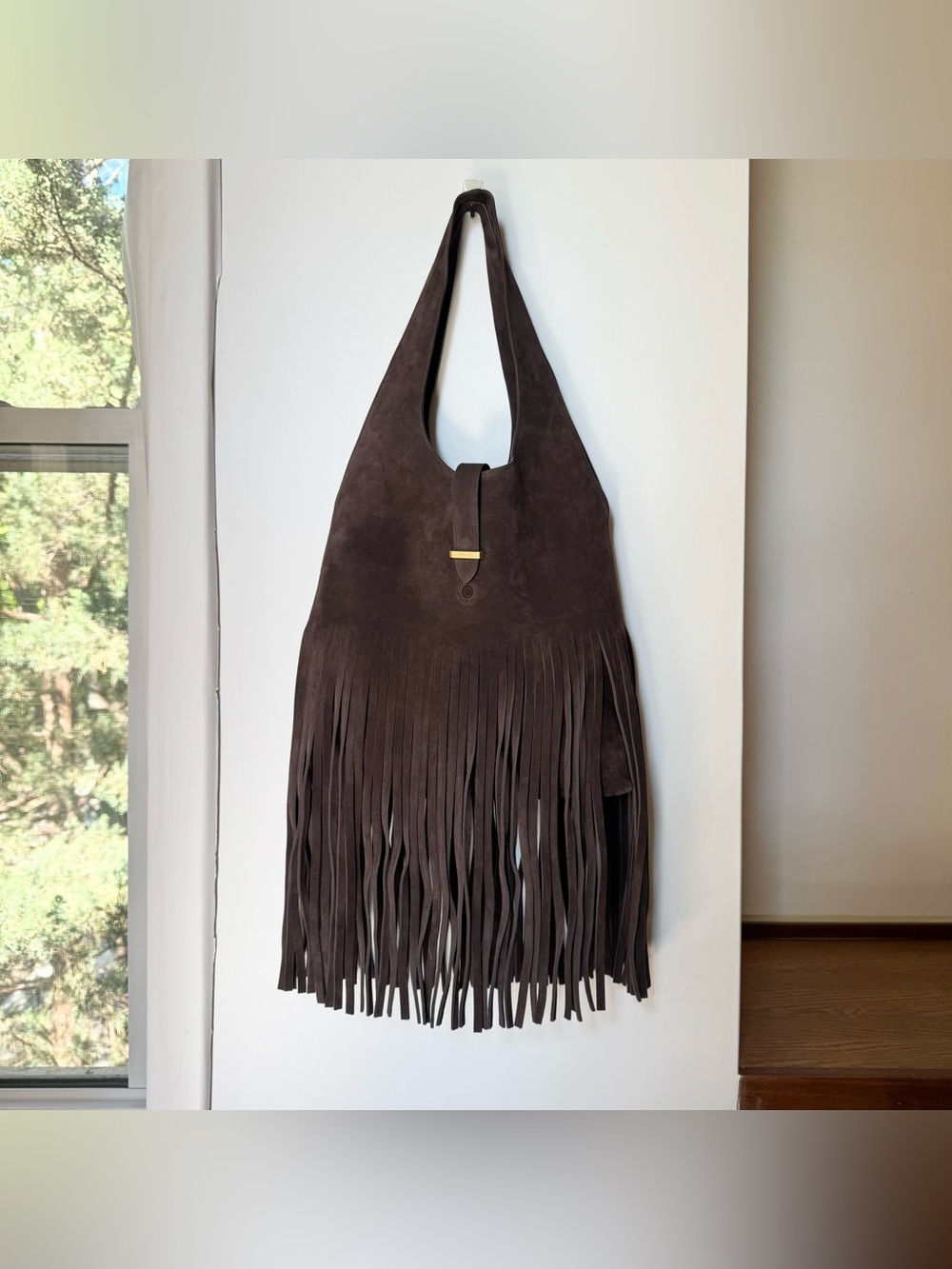NWT Reformation Ivy Fringe Tote Bag Boss Brown Suede - Picture 16 of 17